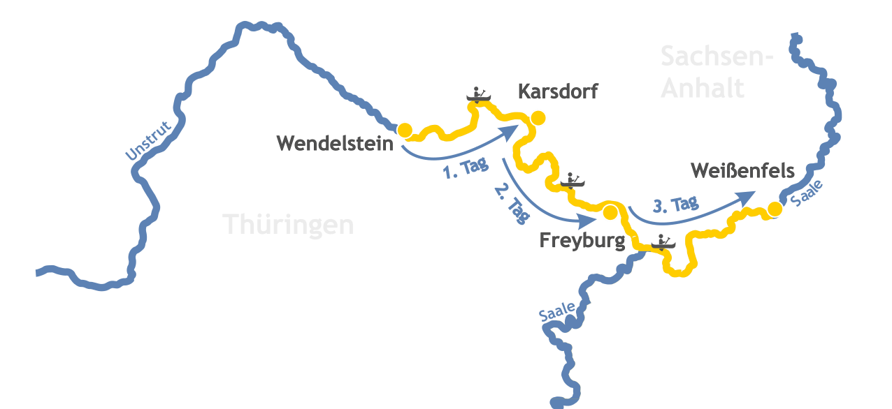 Karte Kanutour Unstrut Saale Wendelstein Weissenfels
